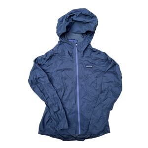 Patagonia Jacket Womens Medium Blue Hooded Windbreaker Full Zip Outdoor Houdini